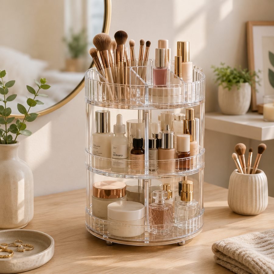 Organizador giratório de maquiagem e cosméticos