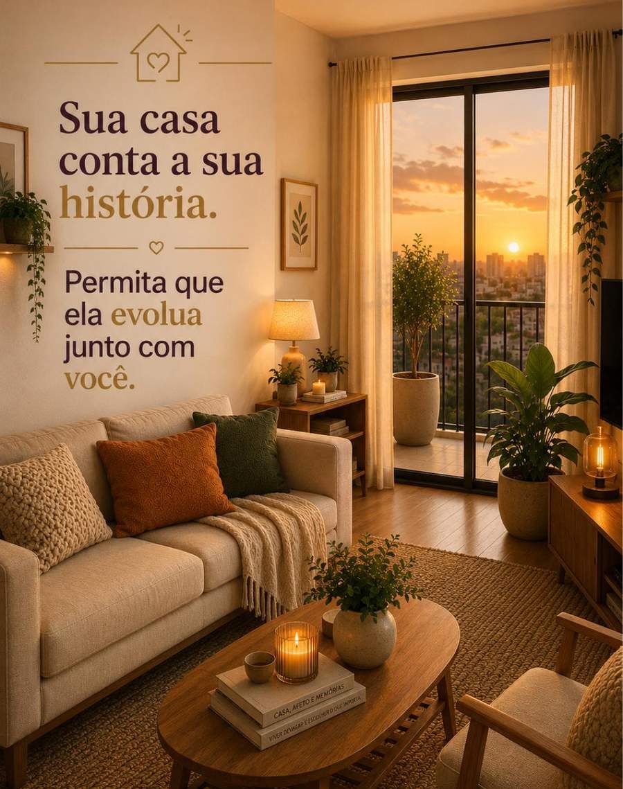 Sala de estar acolhedora ao entardecer